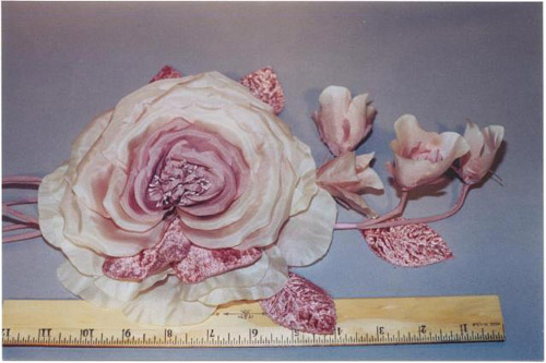 Large Open Silk & Velvet Rose with 4 Buds