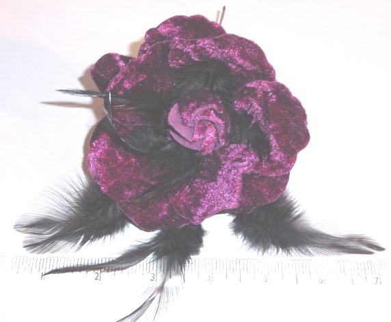 Velvet Blossom with Feathers  hair accessory