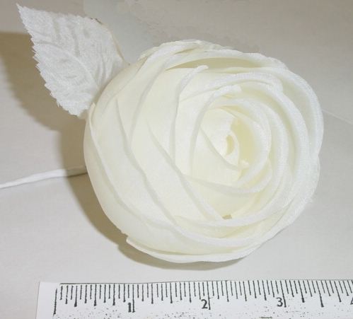 Rolled Silk Rose & 2 Leaves delicate silk floral